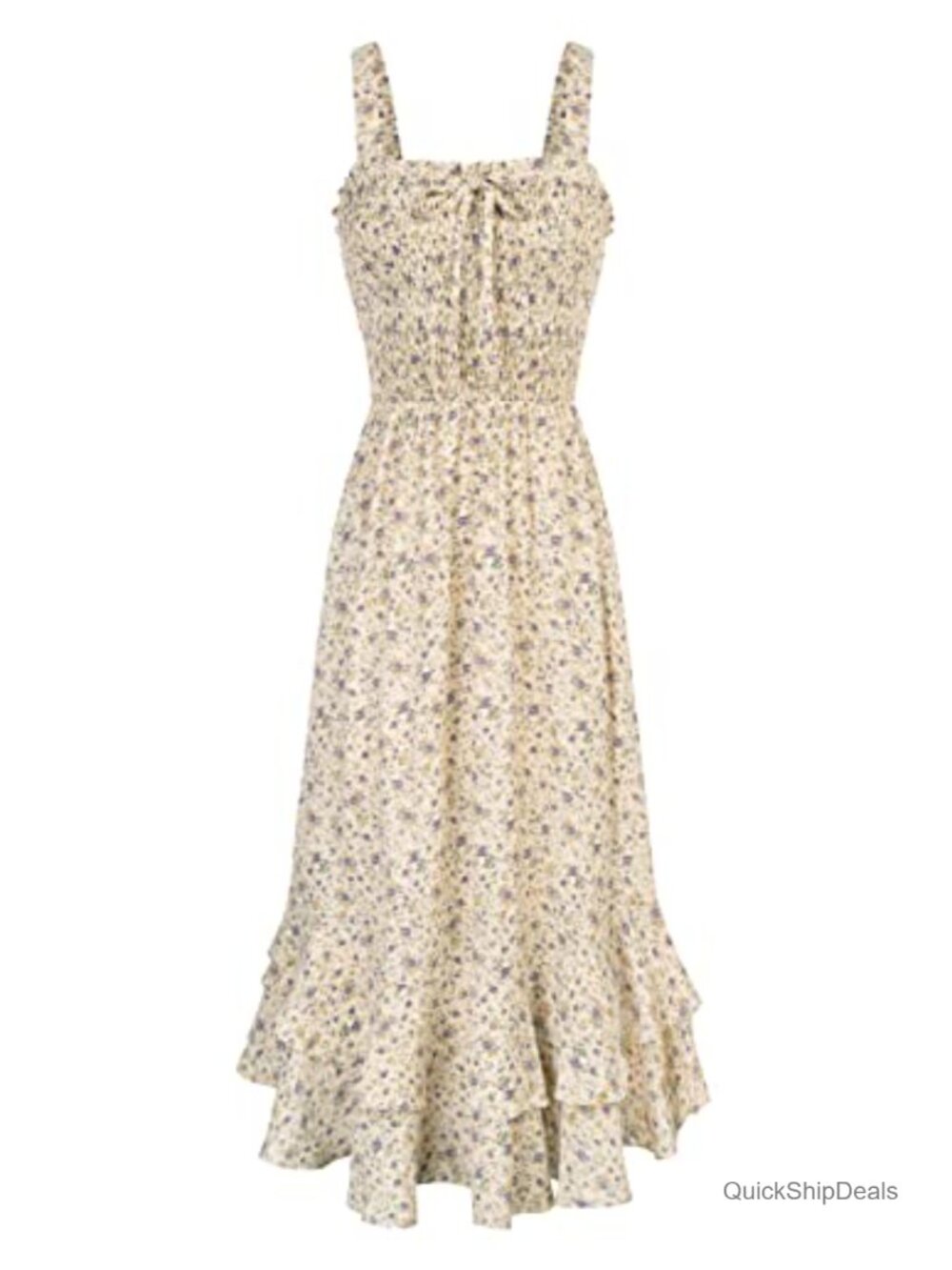 Boho Floral Maxi Dress Smocked Open Back Tiered Ruffle A-Line Summer